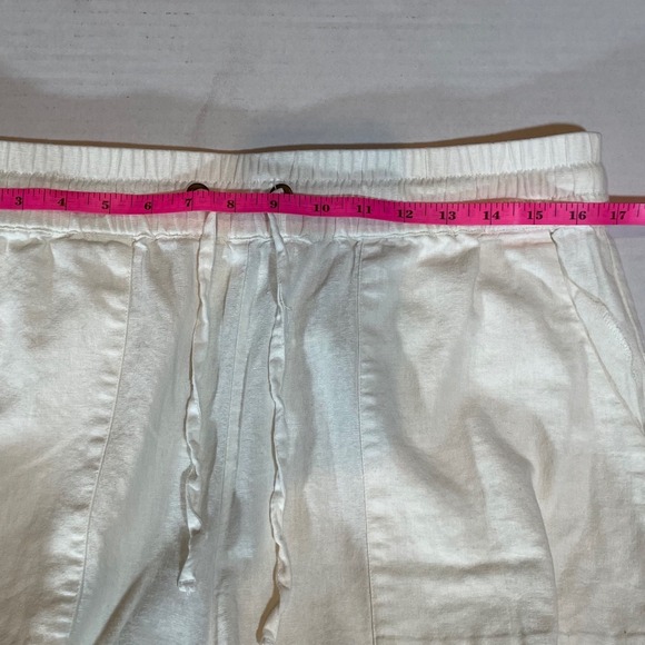 ZENANA Womens XL Wide Leg Cropped Pants Cream Linen Blend Drawstring Waist - Picture 5 of 6